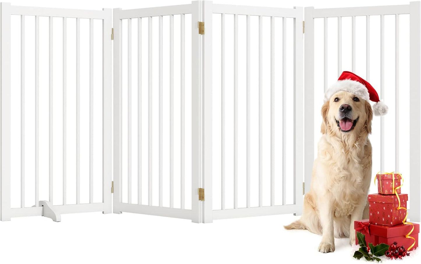 36" H Freestanding Dog Gate, Solid Wood Foldable Pet Gate with Support Feet, Wooden Tall Dog Gate for Doorway, Stairs & Indoor Use, 60" Wide Expandable Pet Fence, 3 Panels, Walnut