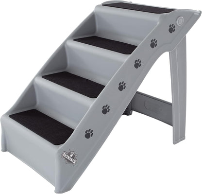 Pet Stairs - Home and Vehicle Foldable Nonslip Dog Steps with 4-Step Design - For Puppies, Kittens, and Other Small Pets by PETMAKER (Tan)
