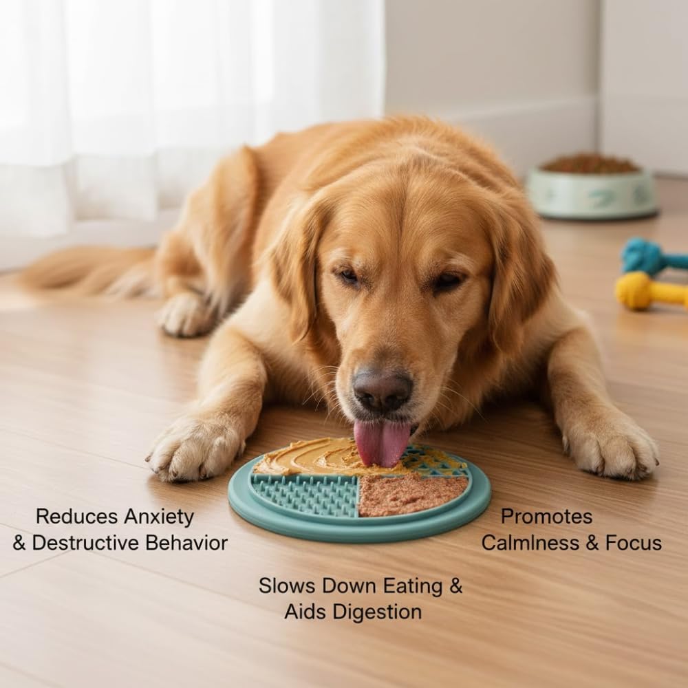 Food-Grade Silicon Circle Shaped Dog Lick Mat for Easy and Fun Bath | Lick Mat Dog Washing Distraction Device | Dog Care and Training Helpful for Pet Treats - 16.5x16.5 cm with Suction
