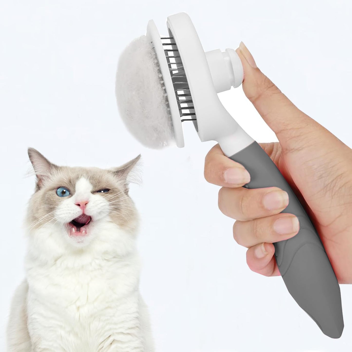 Self Cleaning Slicker Brush - Cat Brush Skin-Friendly Deshedding Grooming Massaging Tool for Long & Short Haired Pets, Cat Hair Brushes Easy Removes Undercoat for Dogs Cats Rabbits - UPGRADED, Blue