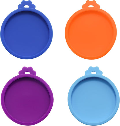 PINE & LINEN 4 Pcs 2.5inch Durable Pet Can Lids, Silicone Small Pet Can Covers Waterproof Cat Food Cans Lids for 3 oz Cat Food Cans（Yellow+Red+Pink+Blue）