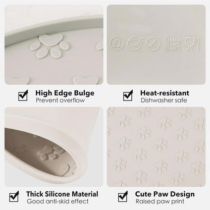 Silicone Pet Food Mat - Waterproof Dog & Cat Feeding Mat with High Lip to Prevent Spills & Protect Floors, Black