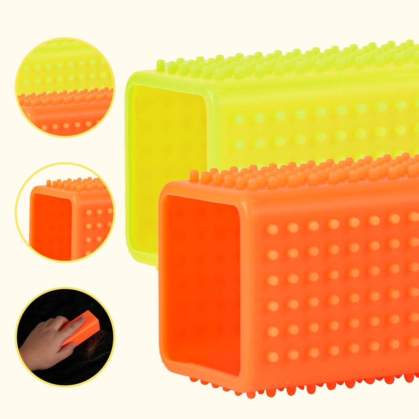 PEUTIER 2pcs Silicone Pet Hair Brushes, Convenient Block Roller Cleaner Reusable Pet Hair Carpet Brush Portable Carpet Cleaner Roller for Furnishings Sofa Carpets Couch Bedding (Yellow & Orange)
