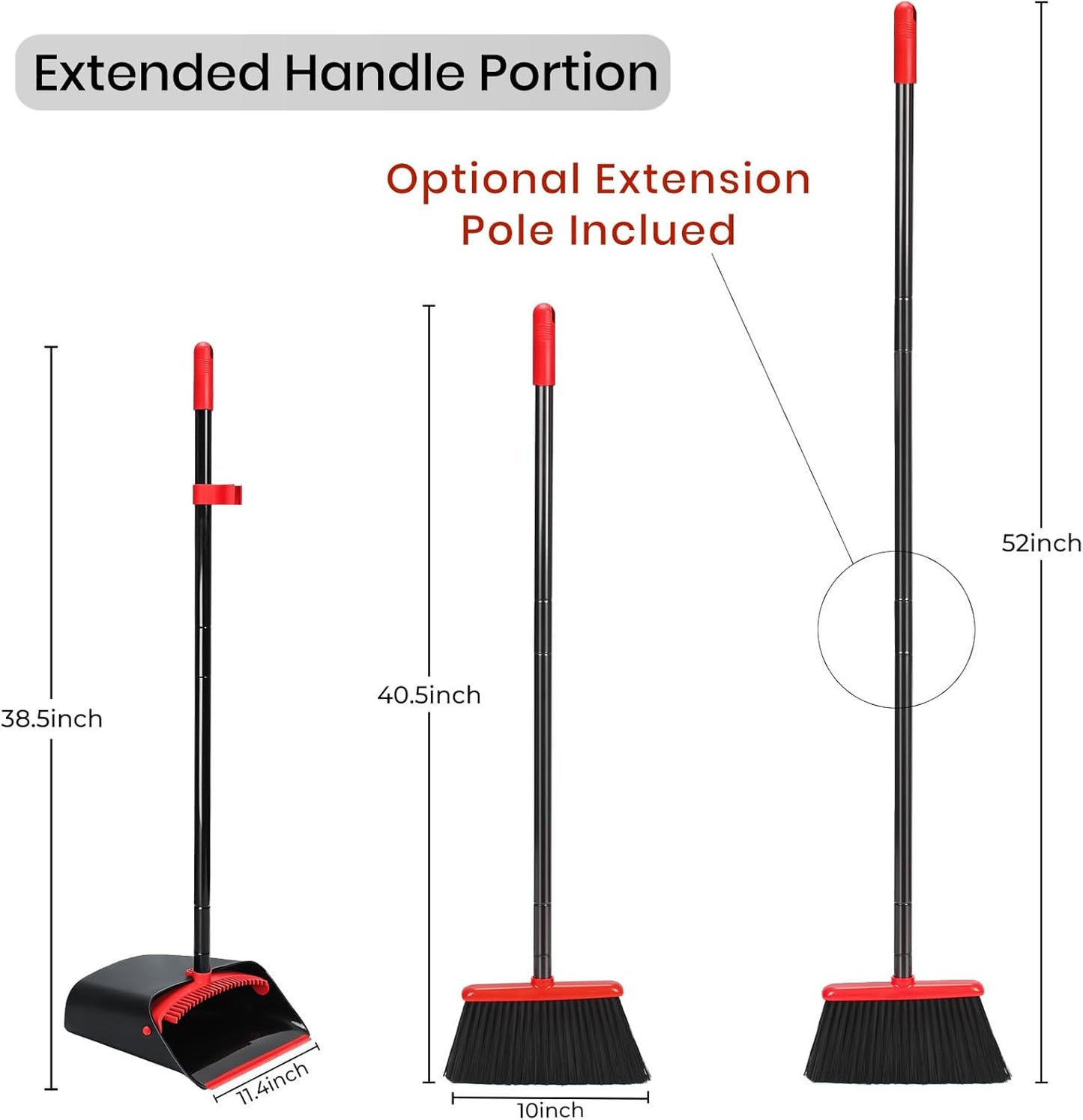 TreeLen Broom and Dustpan Set with 52" Long Handle for Home Kitchen Room Office Lobby Floor Use Upright Stand Up Stand Up Broom with Dustpan Combo
