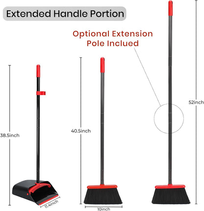 TreeLen Broom and Dustpan Set with 52" Long Handle for Home Kitchen Room Office Lobby Floor Use Upright Stand Up Stand Up Broom with Dustpan Combo