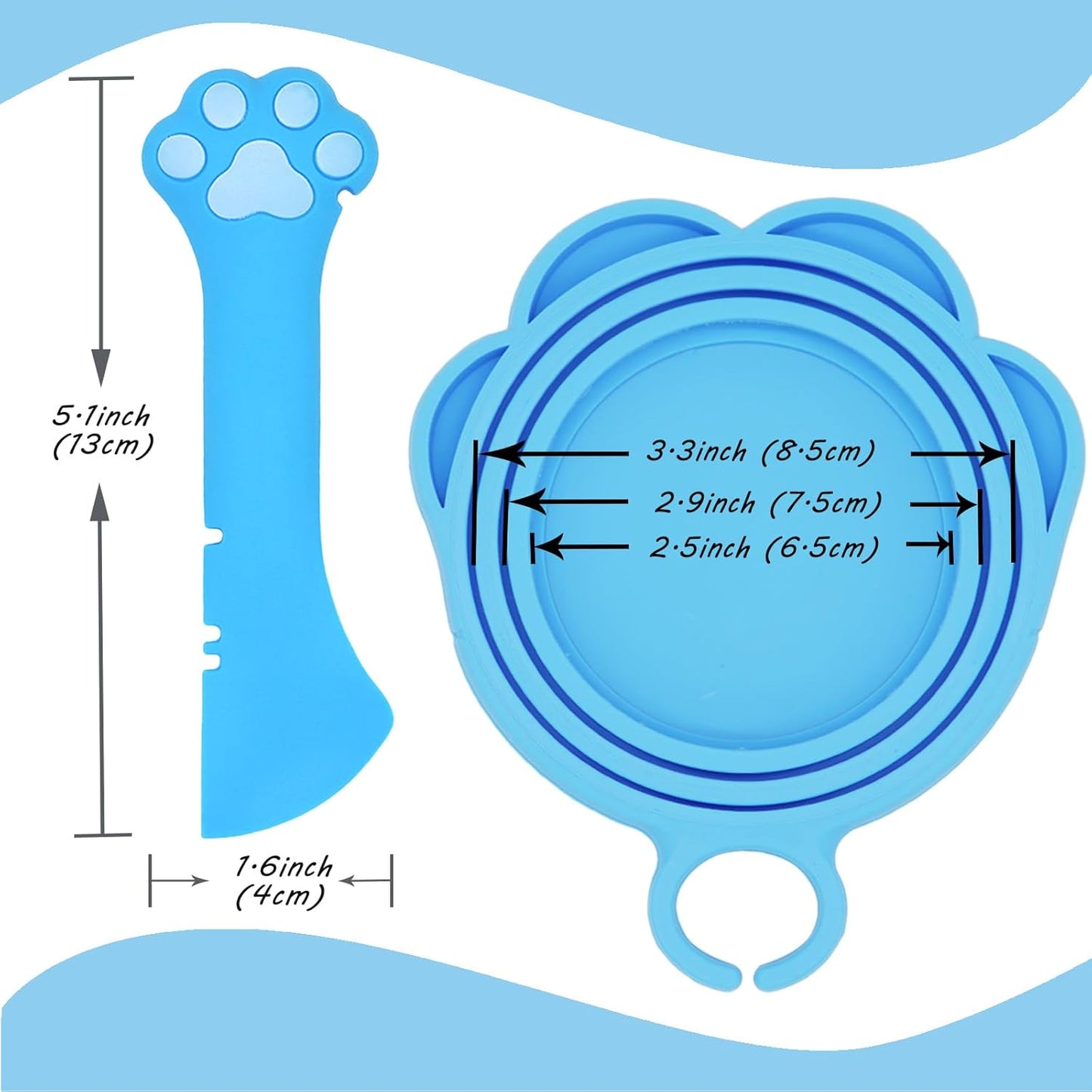 Pet Can Opener & 3 Pcs Cat Food Can Lids | Universal BPA Free Silicone Covers & Multi-Function Wet Food Spoon for Cat and Dog Food(Dark Blue)