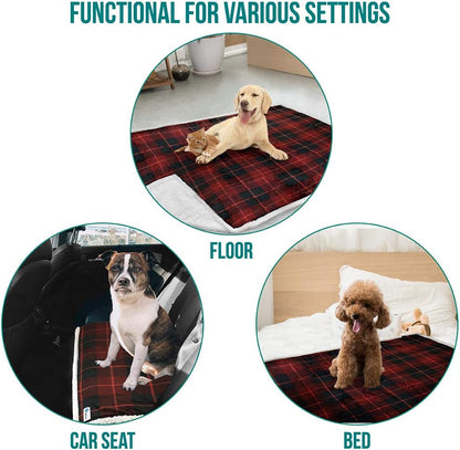 PetAmi Dog Blanket for Medium Large Dogs, Pet Bed Blanket Cat Puppy Kitten, Fleece Furniture Couch Cover Protector Sofa Car, Soft Sherpa Dog Throw Plush Reversible Washable, 40x60 Plaid Dark Gray