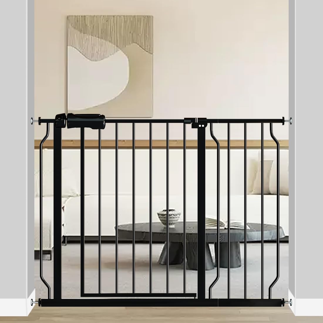 Fairy Baby Extra Wide Baby Gate Black 57.5-62 Inch Wide, Walk Through Pressure Mounted No Drill for Doorways, Long and Large Tension Dog Gates for Pet and Kids