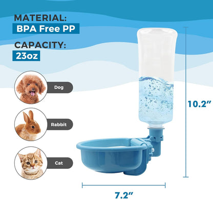 VANNON 16oz Pet Water Bottle, Gravity Dog Water Bowl Dispenser for Cage, Anti-Overflow Water Dispenser for Small Dogs, Cats, Rabbits and Other Small Animals, BPA Free, Grey