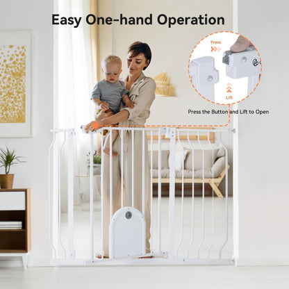 COMOMY 29.5-48.4" Baby Gate with Adjustable Cat Door,Extra Wide Metal Cat Gate for Stairs Doorways, Auto Close Dog Gate with Pet Door for House, Pressure Mounted Easy Walk Through (30" Tall, Black)