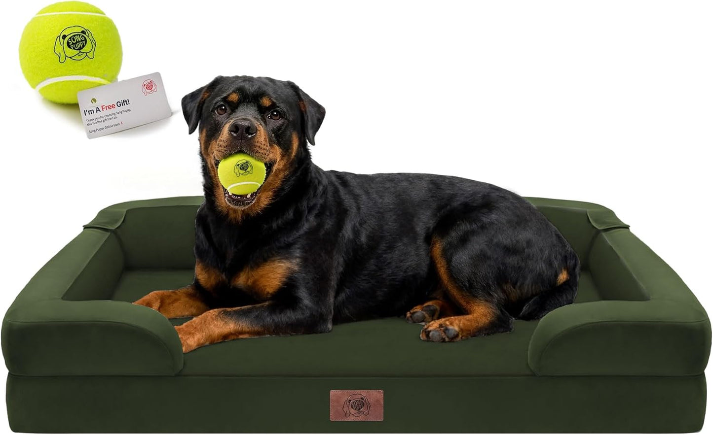 Extra Large Dog Bed, Orthopedic XL Washable Memory Foam Bed for Big Dogs Waterproof Pet Couch Sofa Bolster with Removable Cover, Non-Slip Bottom, Tennis Ball Toy, 42x30