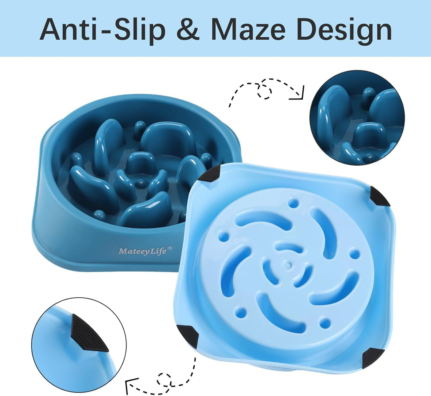 MateeyLife Slow Feeder Dog Bowls 2PCS, Anti-Choking Puzzle Dog Food Bowls, Anti-Slip Interactive Feeding Slow Down Eating, Bloat Stop Maze Dishes for Medium Breeds Pink&Purple