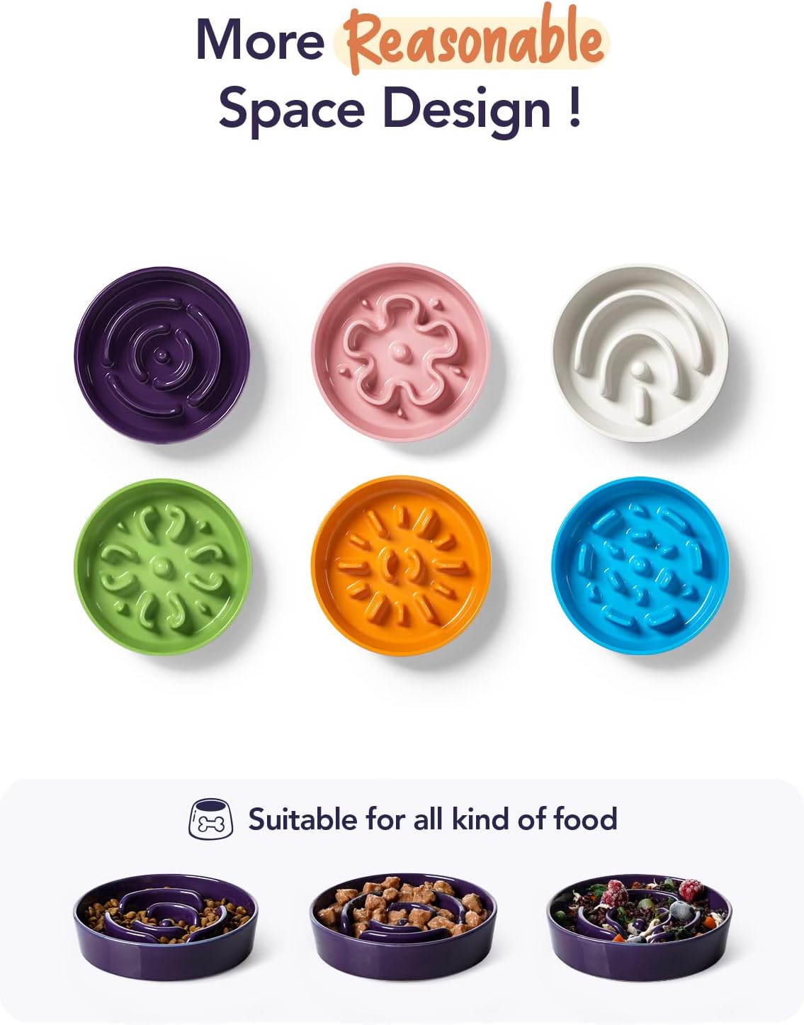 LE TAUCI Dog Bowls Slow Feeder Ceramic, 1.5 Cup Slow Feeding Bowl for Small and Medium Breed, Puzzle Dog Food Bowl for Fast Eater, Maze Purple