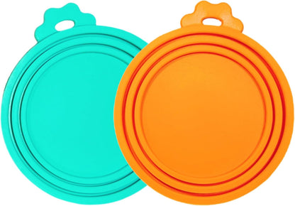 2 Packs Dog Food Can Lids, Inner rings 2.6”/3”/3.4” Fits 3-15oz Standard Cans/Tins, Multi-Size cat food can lid, Silicone Can Covers for dog food cans, BPA Free, Reusable(Green/Cyan+1 spoon)