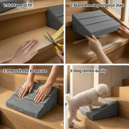 Dog Ramp for Stairs & Dog Ramp for Steps - Non-Slip Independent Foam Stair Pads for Small Dogs & Cats Under 30lbs, Fit Standard Stairs, Washable Cover (Gray, 4-Pack)