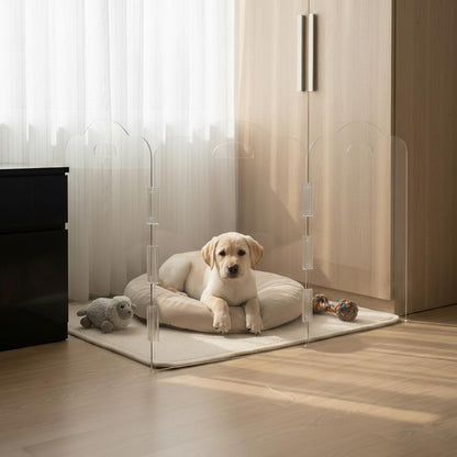Clear Acrylic Dog Gate Indoor, Free-Standing Pet Gate, 24" Height (Size M) Foldable 4 Modular Panels, Dog Fence for Doorways, Hallways, Stairs, No Drilling, Perfect for Puppies and Small Pets