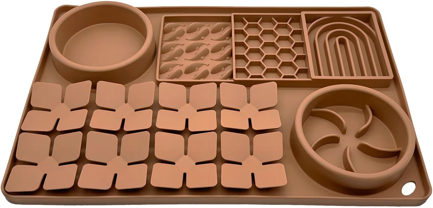 Slow Feeder Bowl, Silicone Lick Mat with Suction Cups for Dog Cat, Snuffle Mat for Pet Smell Training, Puzzle Toys for Bored Puppy, Interactive Sniff Mat for Slow Eating and Keep Busy, Green