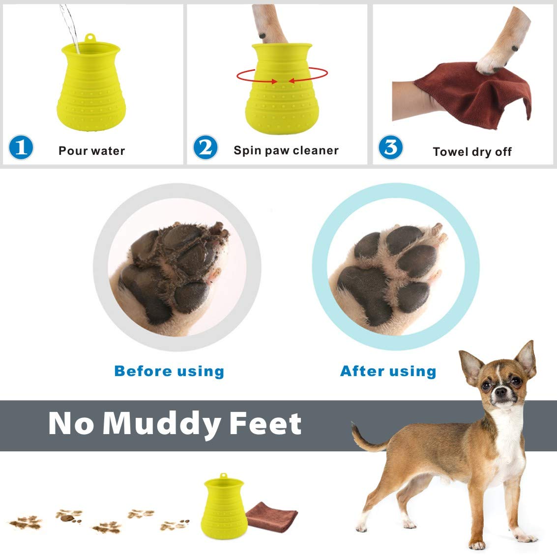 Idepet Dog Paw Cleaner Cup with Towel Pet Foot Washer Protable Dogs Cleaning Brush for Puppy Cats Massage Grooming Dirty Claws (Purple)