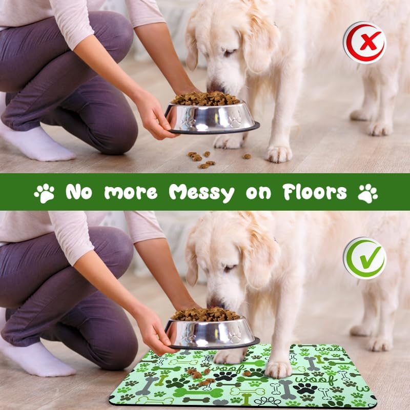 Dog Food Mats for Floors Waterproof, Pet Water Bowl Mats Pet Feeding Absorbent Placemats Plaid 12 * 20 inch