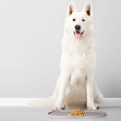 DogBuddy Dog Food Mat - Waterproof Dog Bowl Mat, Silicone Pet Mat for Food and Water Bowls, Nonslip Pet Feeding Mat with Edges, Dogs Food Mats for Floors, Puppy Supplies (Small, White Sand)