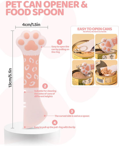 5 PCS Cat Food Can Covers Lids Set, Silicone Pet Food Can Lids with Multi-Function Cat Food Spoon and Opener, Cat Bar Squeezer, Stainless Steel Wet Food Spoon for Cats and Dogs (Pink) (Pink)