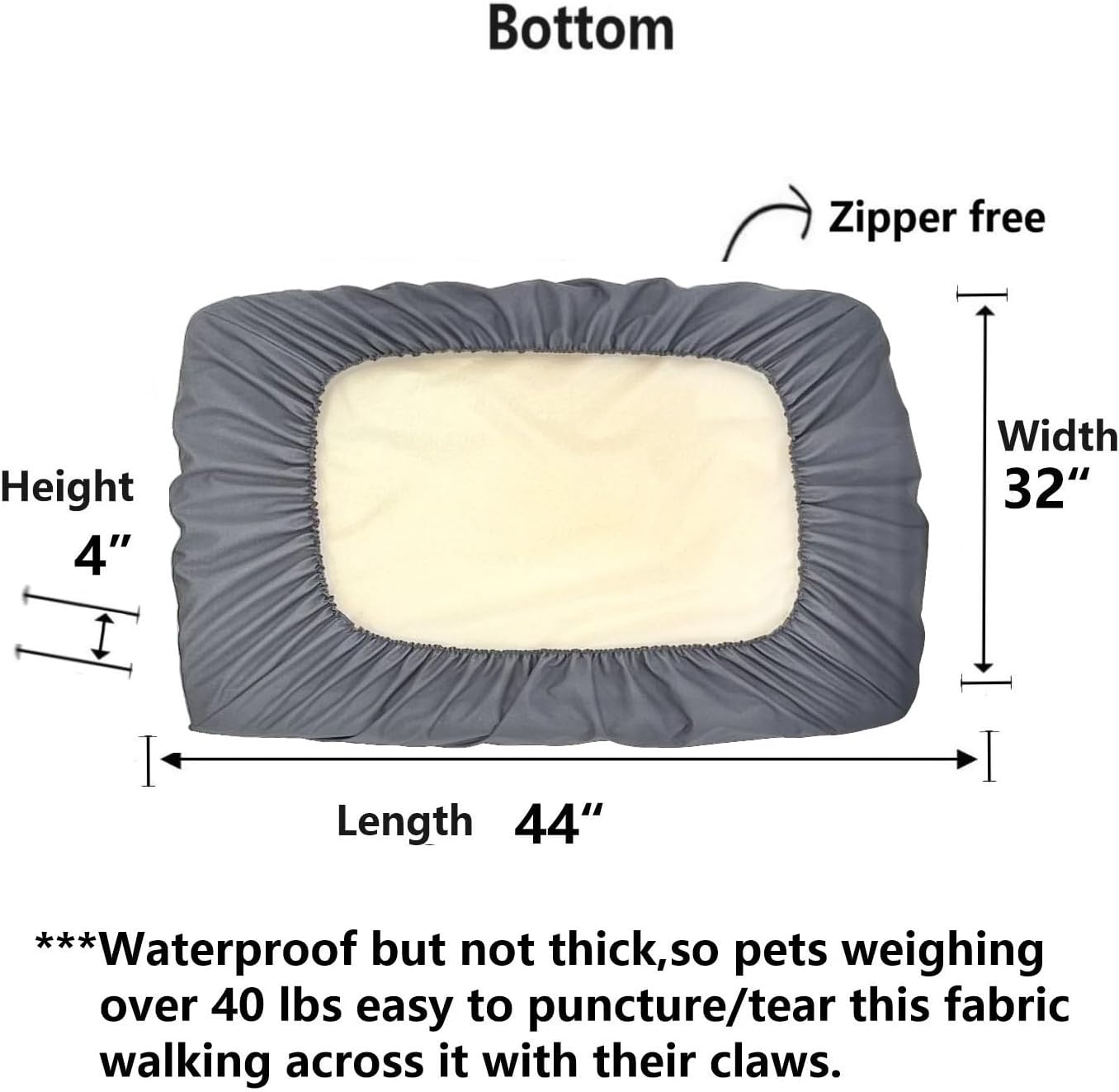 Grey Waterproof Dog Bed Slip Cover Dog Bed Liner Elastic 42 x 30 Inch