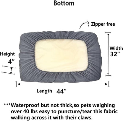 Grey Waterproof Dog Bed Slip Cover Dog Bed Liner Elastic 42 x 30 Inch