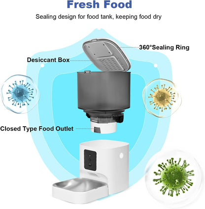 ANDOLL HOME Automatic Cat Feeder, 4L Cat Food Dispenser with 10s Voice Recorder, Pet Feeder up to 8 Meals per Day, Timed Dog Feeder with Dry Food Sealed Ring