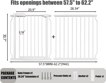 24-29 Inch Narrow Baby Gate, Pressure Mounted No Drilling Dog Gate for Stairs & Doorways, White Metal Safety Gate Indoor for Kids and Pets