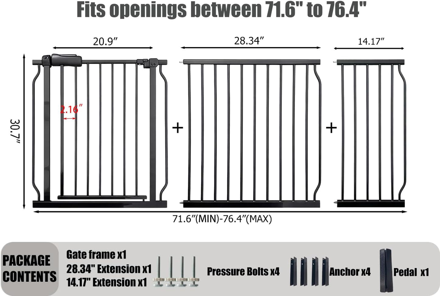 24-29 Inch Narrow Baby Gate, Pressure Mounted No Drilling Dog Gate for Stairs & Doorways, White Metal Safety Gate Indoor for Kids and Pets