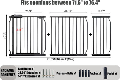 24-29 Inch Narrow Baby Gate, Pressure Mounted No Drilling Dog Gate for Stairs & Doorways, White Metal Safety Gate Indoor for Kids and Pets