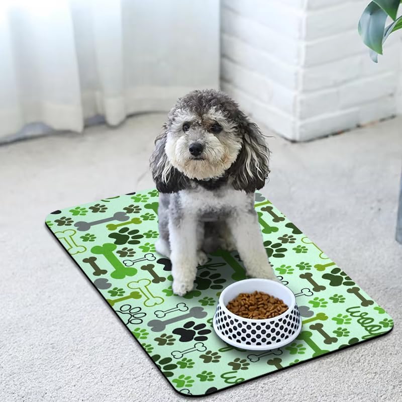 Dog Food Mats for Floors Waterproof, Pet Water Bowl Mats Pet Feeding Absorbent Placemats Plaid 12 * 20 inch