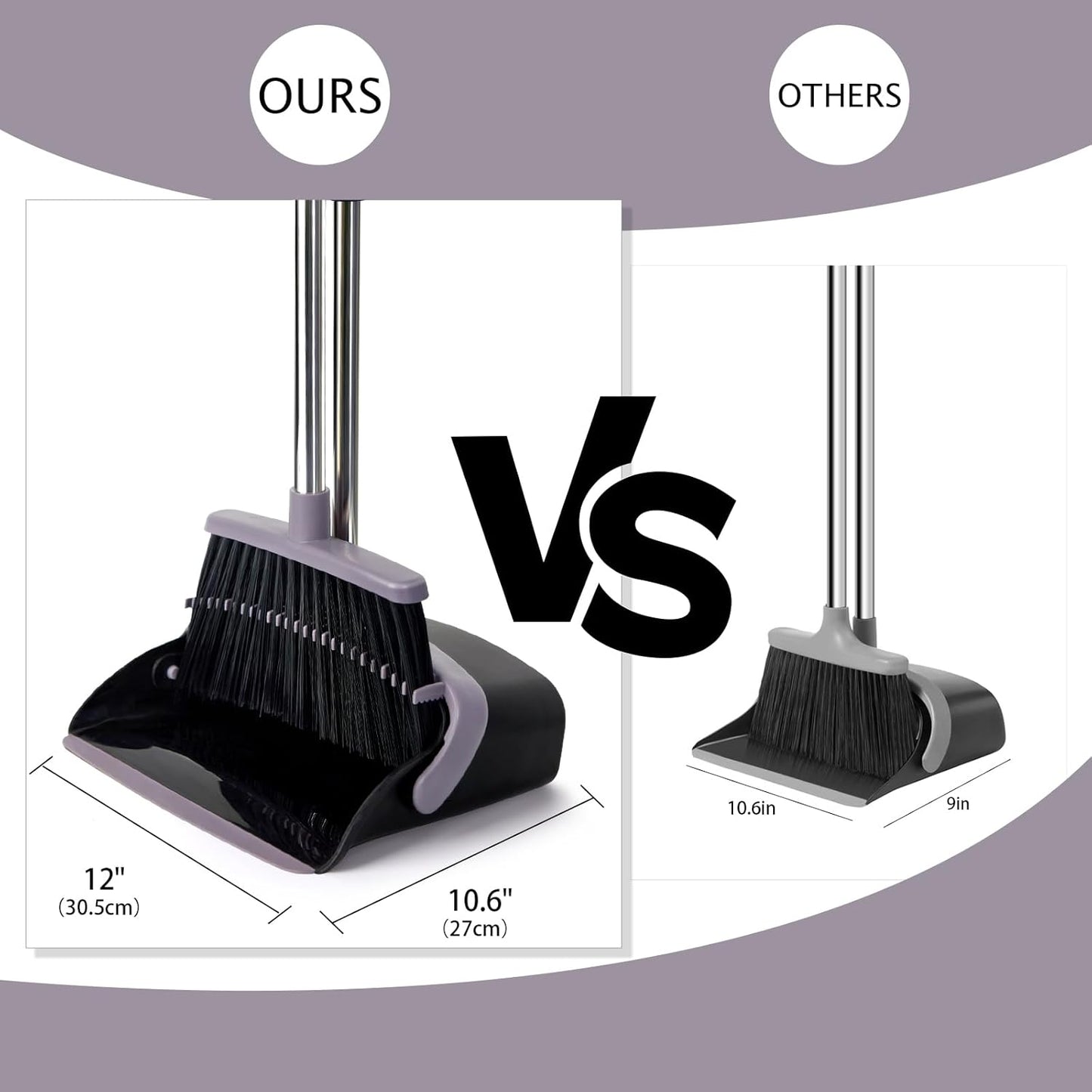 Broom and Dustpan Set with Long Handle, Light Weight Stainless Steel Poles Stand Upright Dustpans with Broom Combo for Home Kitchen Office Pet Dog Hair, Brown & Beige Color, 1-Pack
