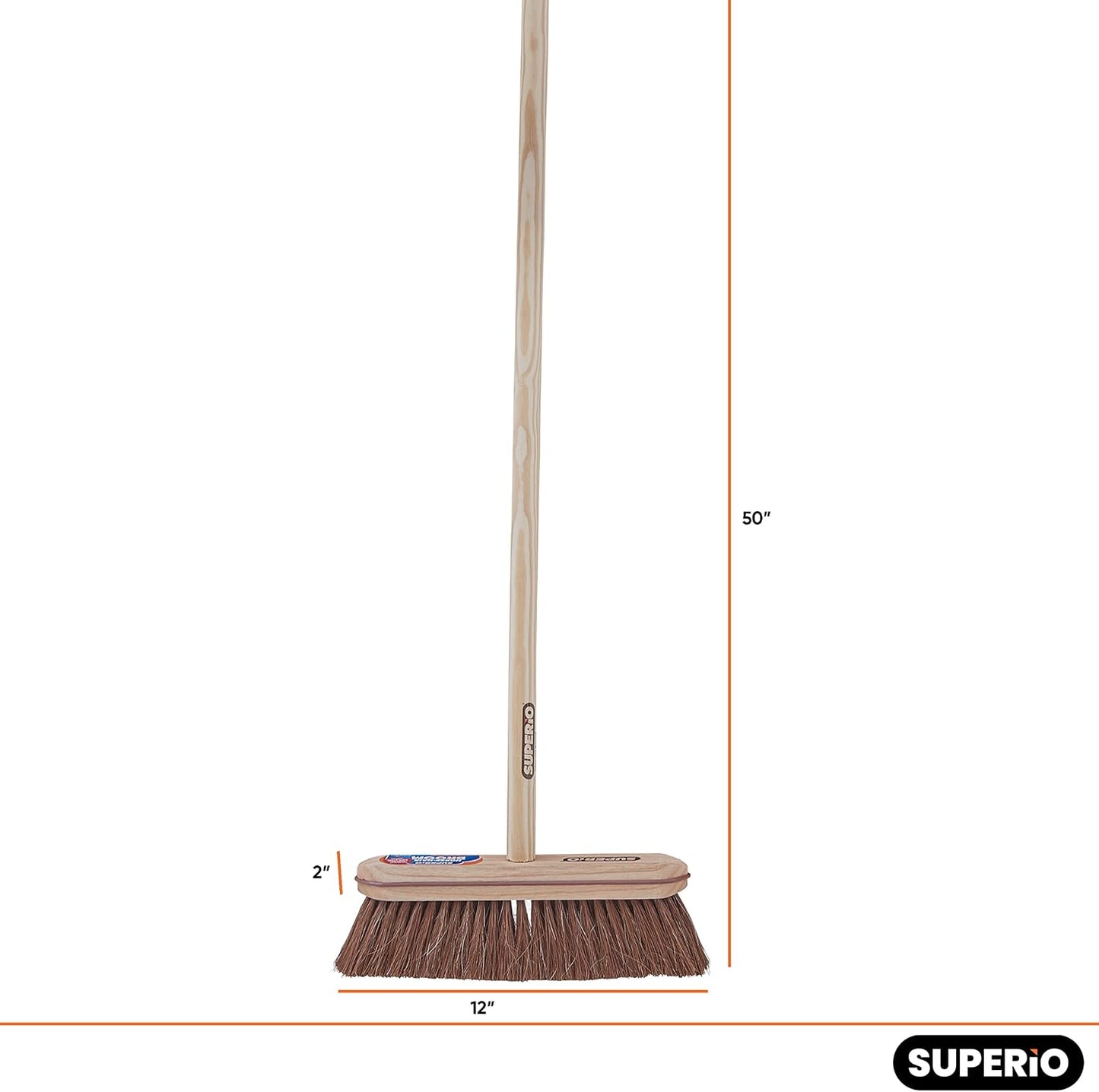 Superio Kitchen and Home Horsehair Broom With Wood Handle, Fine Premium Bristles - Heavy Duty Household Broom Easy Swiping Dust And Wisp Floors And Corners , 12" sweeping head