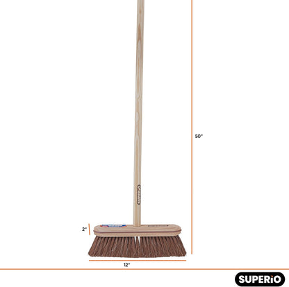 Superio Kitchen and Home Horsehair Broom With Wood Handle, Fine Premium Bristles - Heavy Duty Household Broom Easy Swiping Dust And Wisp Floors And Corners , 12" sweeping head