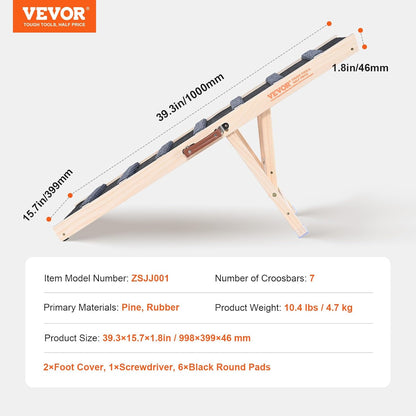 VEVOR Dog Ramp, Folding Pet Ramp for Bed, Adjustable Dog Ramp for Small, Large, Old Dogs & Cats, Wooden Pet Ramp with 39.3" Long Ramp, Adjustable from 15" to 22", Suitable for Couch, Sofa, Car