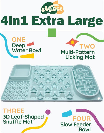 Slow Feeder Bowl for Large dog, Silicone Lick Mat & Snuffle Mat with Suction Cups - Interactive Puzzle Feeder to Slow Eating & Keep Busy, Reduce Vomiting & Relieve Boredom (21"x 11" Light Blue)