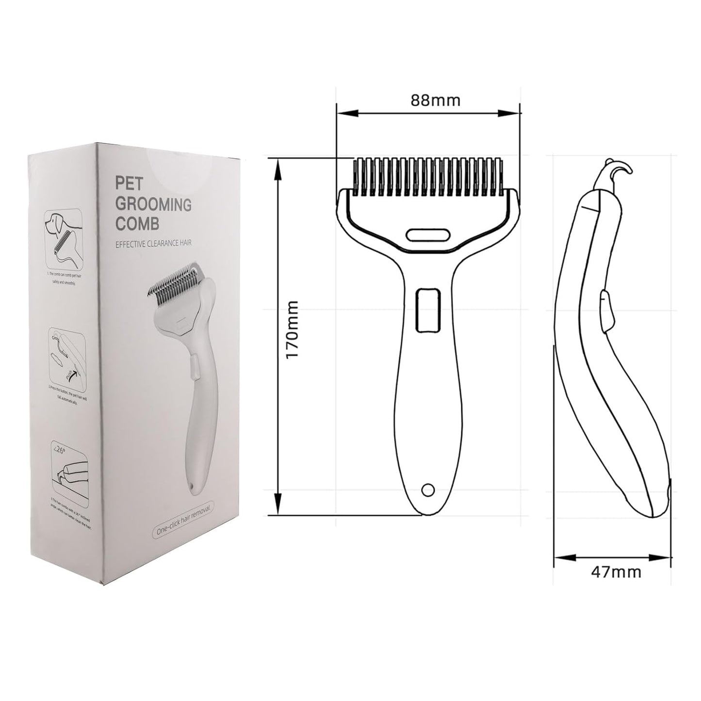 Self Cleaning Grooming Rake Brush for Shedding Gently Removes Loose Undercoat Mats Tangled Deshedding Grooming Tool for Dogs Cats Extra Wide (White)