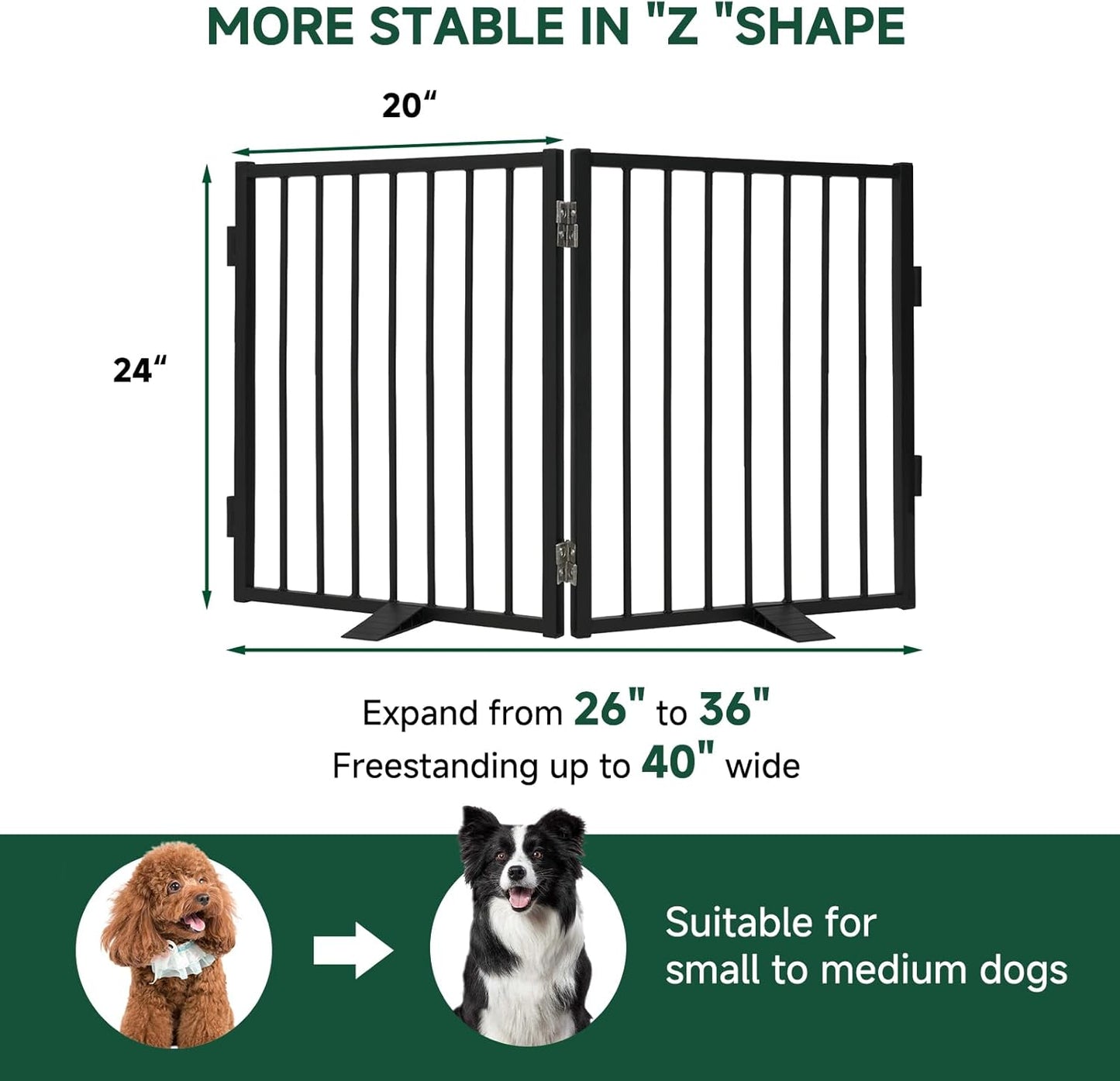 Snagle Paw Full Metal Freestanding Dog Gate,Indoor Dog Gate with Floor Protect Support Feet, 40x24 Inches Foldable Dogs Barrier for Stairs, Hallways and Doorways (24'' H 2 Panel, White