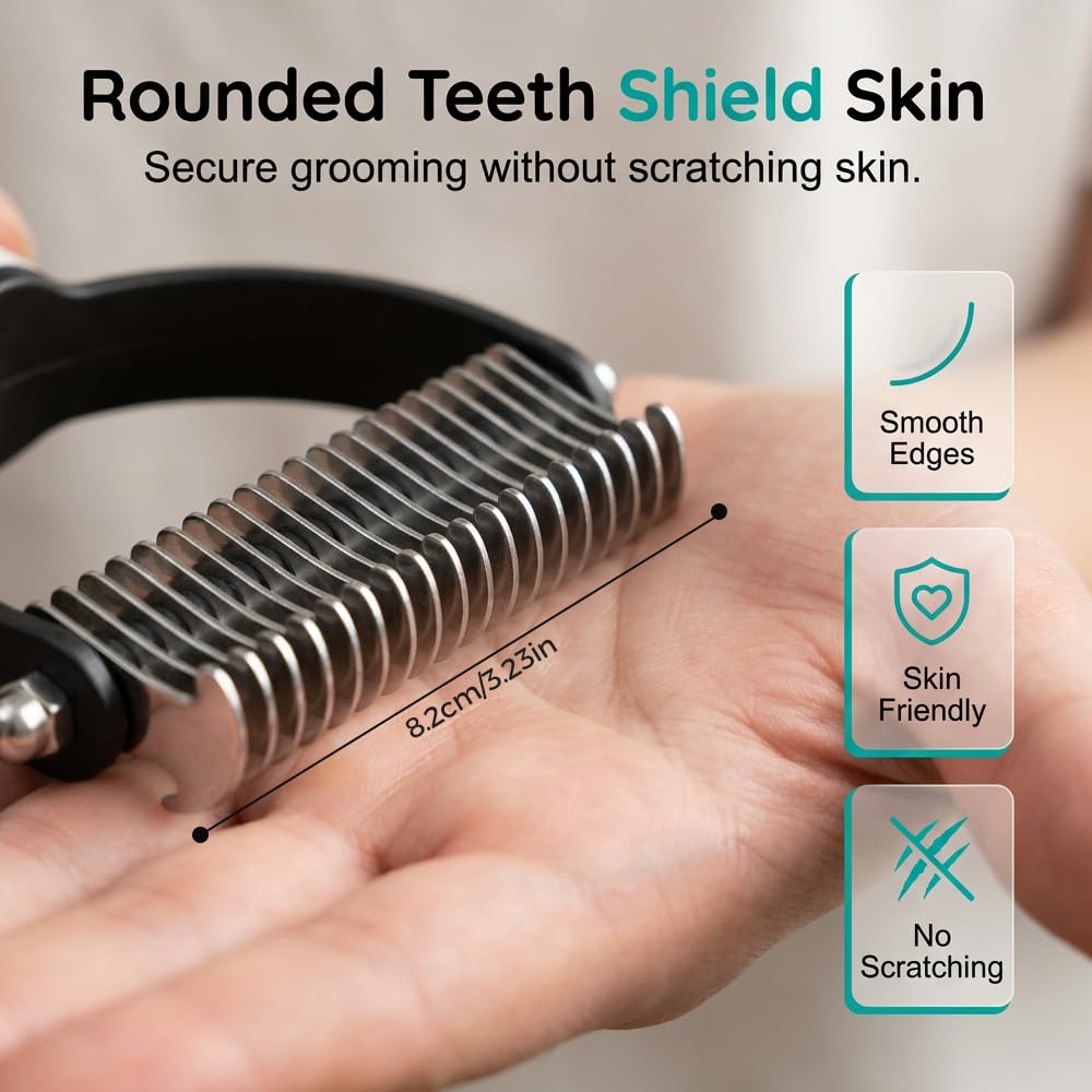 Double Sided Dematting Comb for Cats & Dogs, Undercoat Rake Deshedding Grooming Tool, Pet Hair Detangler Brush for Removing Tangles Knots and Loose Fur, Grooming Comb for Long Thick Coats (1, Black)