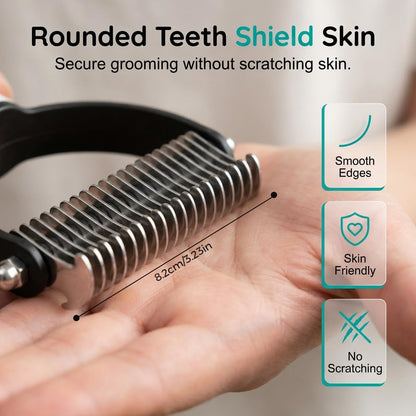 Double-Sided Pet Grooming Brush, 2026 Upgrade Shedding & Dematting Undercoat Rake for Dogs and Cats, Gentle Matt Remover Detangler Pet Grooming Tool Comb for Short Long Thick Haired (Black)
