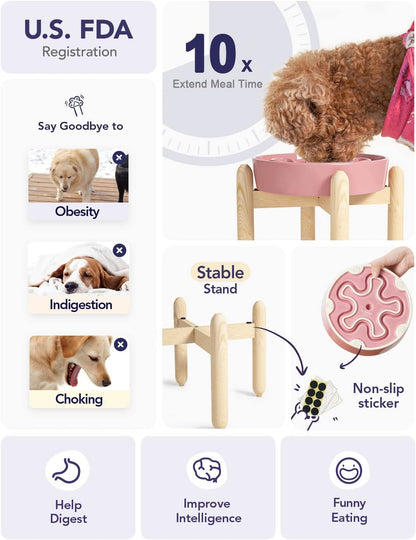 LE TAUCI Dog Bowls Slow Feeder Ceramic, 1.5 Cup Slow Feeding Bowl for Small and Medium Breed, Puzzle Dog Food Bowl for Fast Eater, Maze Purple