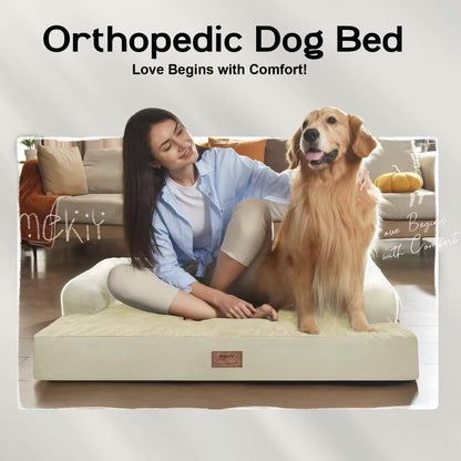 Large Dog Bed Orthopedic Washable - Beds Bolster - Medium XL XLarge Big Dogs - Memory Foam Couch Sofa - Waterproof with Removable Cover