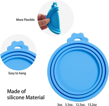 PINE & LINEN 4 Pcs 2.5inch Durable Pet Can Lids, Silicone Small Pet Can Covers Waterproof Cat Food Cans Lids for 3 oz Cat Food Cans（Yellow+Red+Pink+Blue）