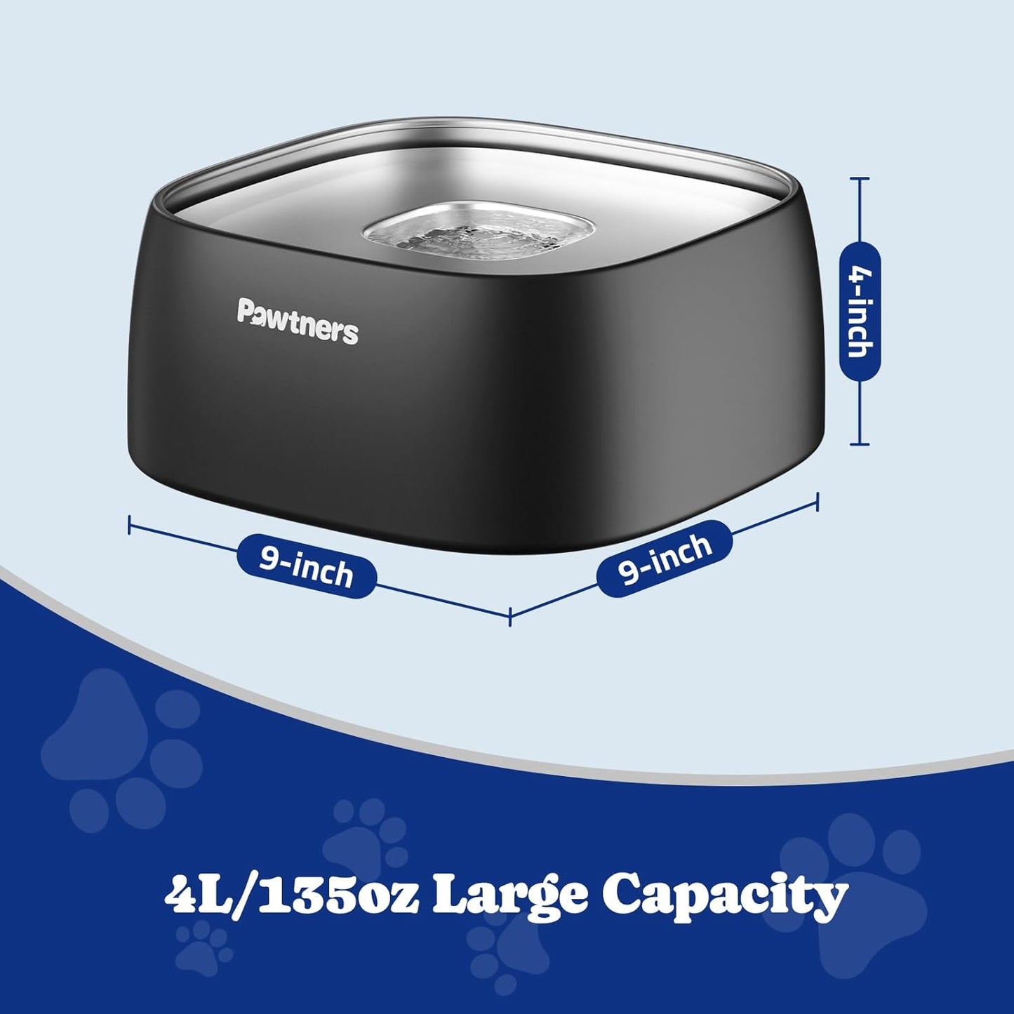 Pawtners All Stainless Steel Dog Water Bowl No Spill,135oz Anti-Splash Dog Bowl with Non-Slip Base, Spill Proof for Medium Large Messy Drinkers, Slow Drinking, Slobber Stopper,Easy to Clean