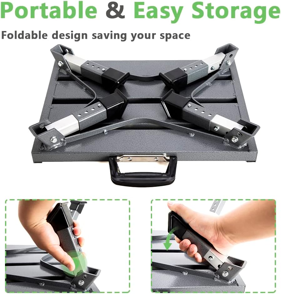 Aluminum RV Steps, 4-Level Adjustable Folding Step Stool with Non-Slip Rubber Feet, Non-Slip Fluorescent Strip Platform Rv Accessories, Supports Up to 1000 lbs - Black