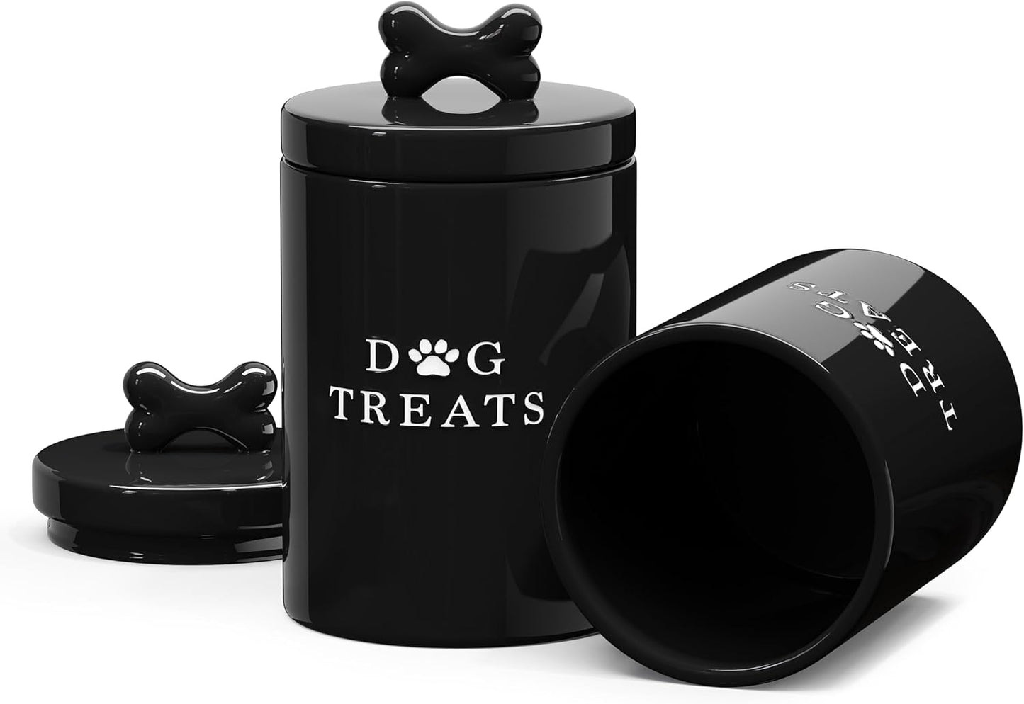 Barnyard Designs Large Dog Treat Container Airtight with Lid, Cute Rustic Ceramic Dog Treat Storage Jar for Kitchen Counter (White)