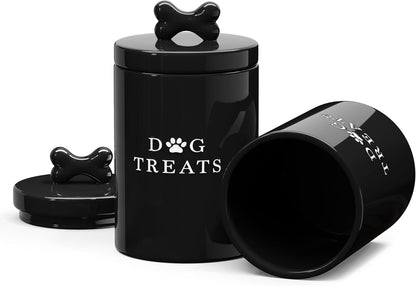 Barnyard Designs Large Dog Treat Container Airtight with Lid, Cute Rustic Ceramic Dog Treat Storage Jar for Kitchen Counter (White)