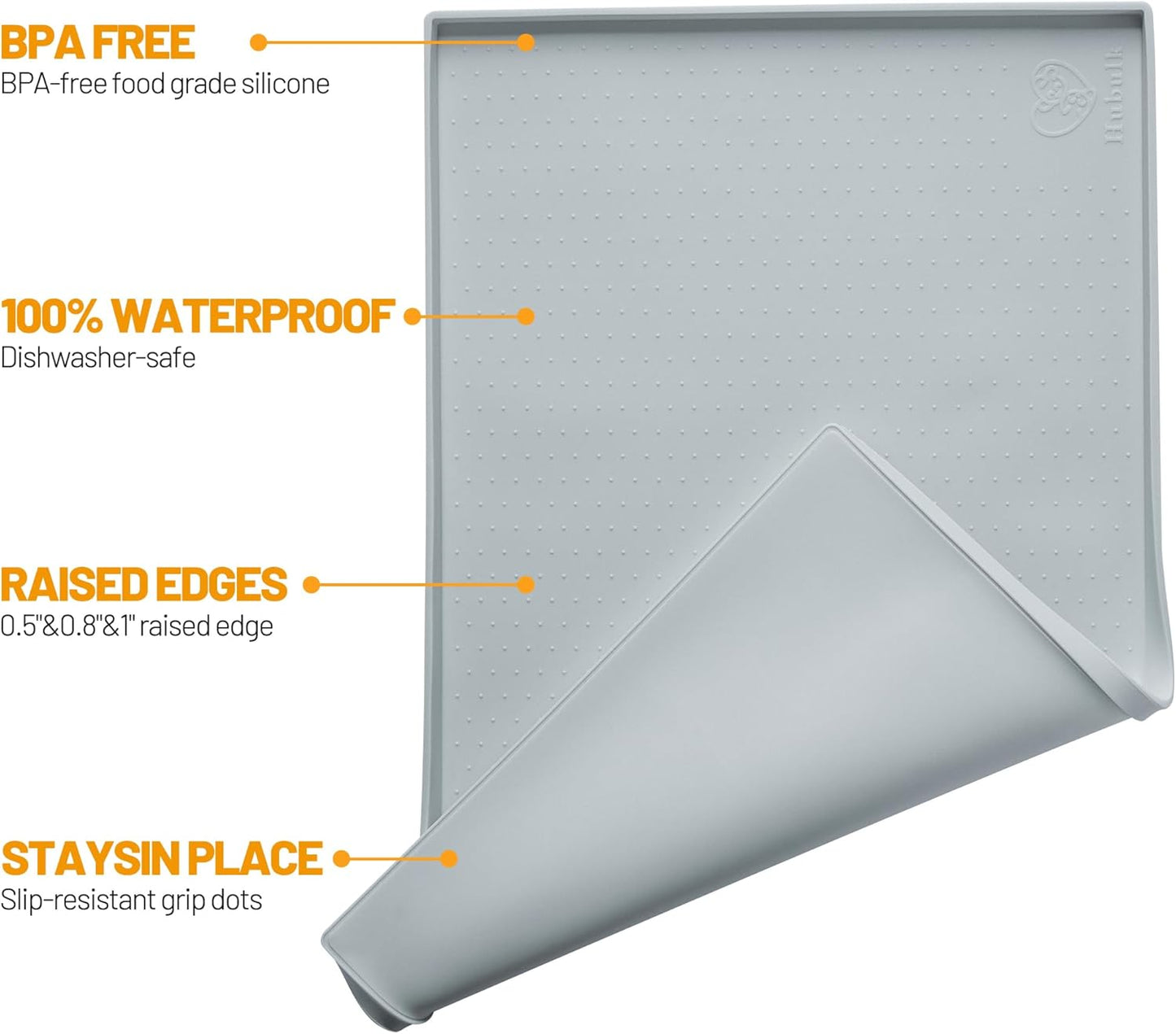Hubulk Dog Feeding Mat,100% Waterproof Food Grade Silicone Pet Food and Water Bowl Placemat,Dishwasher, High Raised Edge to Prevent Spills,Nonslip Tray to Stop Messes on Floor (19"x12"x0.5", Grey)