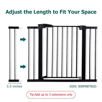 BABELIO Baby Metal Gate Extension with Wood Pattern, 5.5'' Extra Wide Pet Gate for Stairs & Doorways, Pressure Mounted Baby Gate Dog Gate, No Tools Required, 30'' Tall